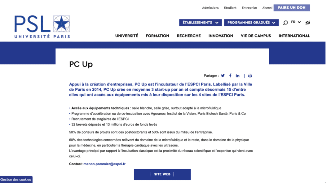 PSL universite paris incubateur