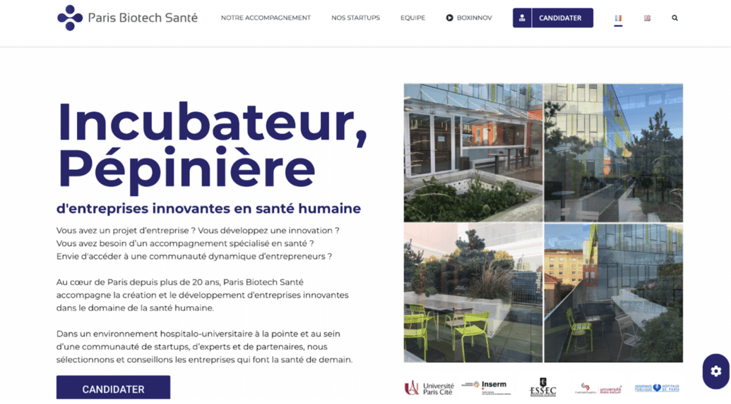 paris biotech sante incubateur entreprise