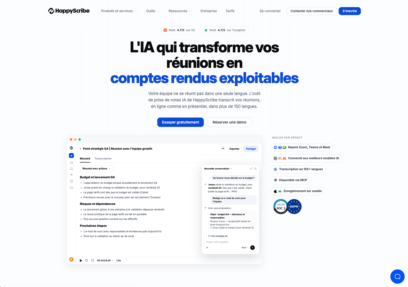 HappyScribe prise de notes HappyScribe prise de notes