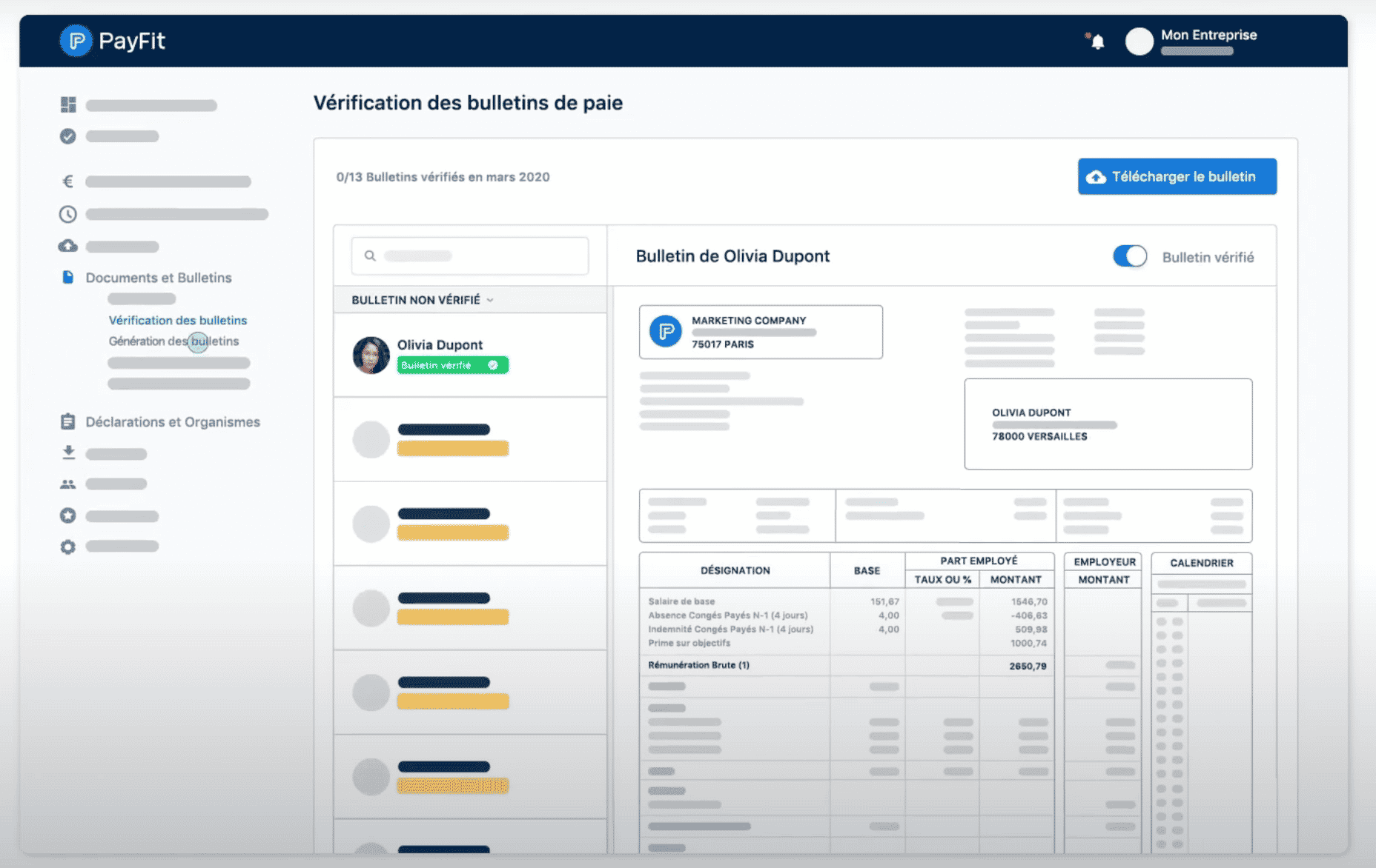 PayFit fiche de paie