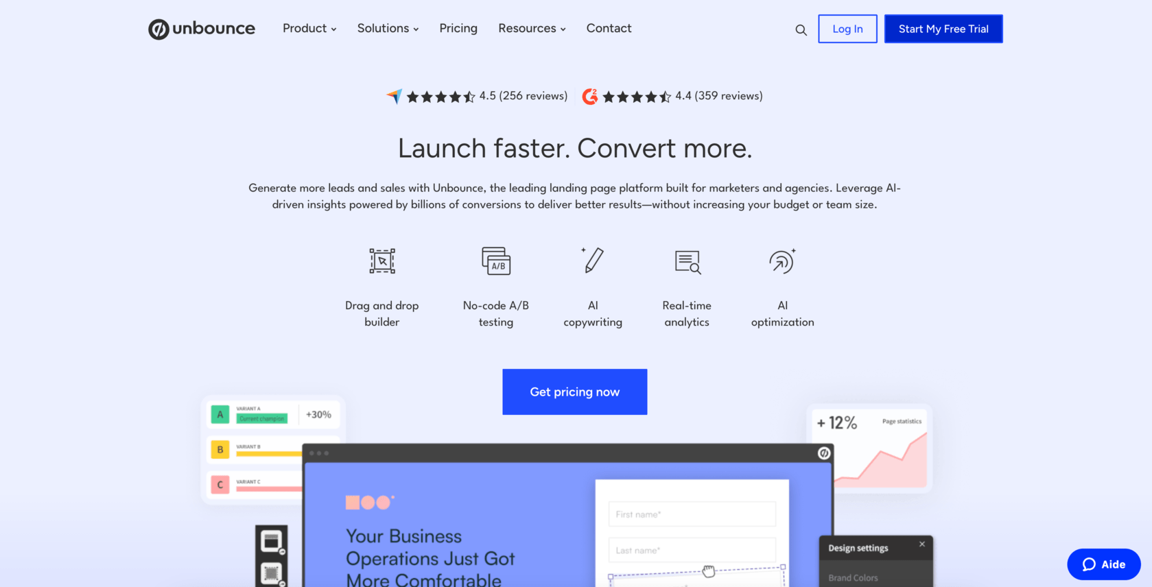 Unbounce creation landing page
