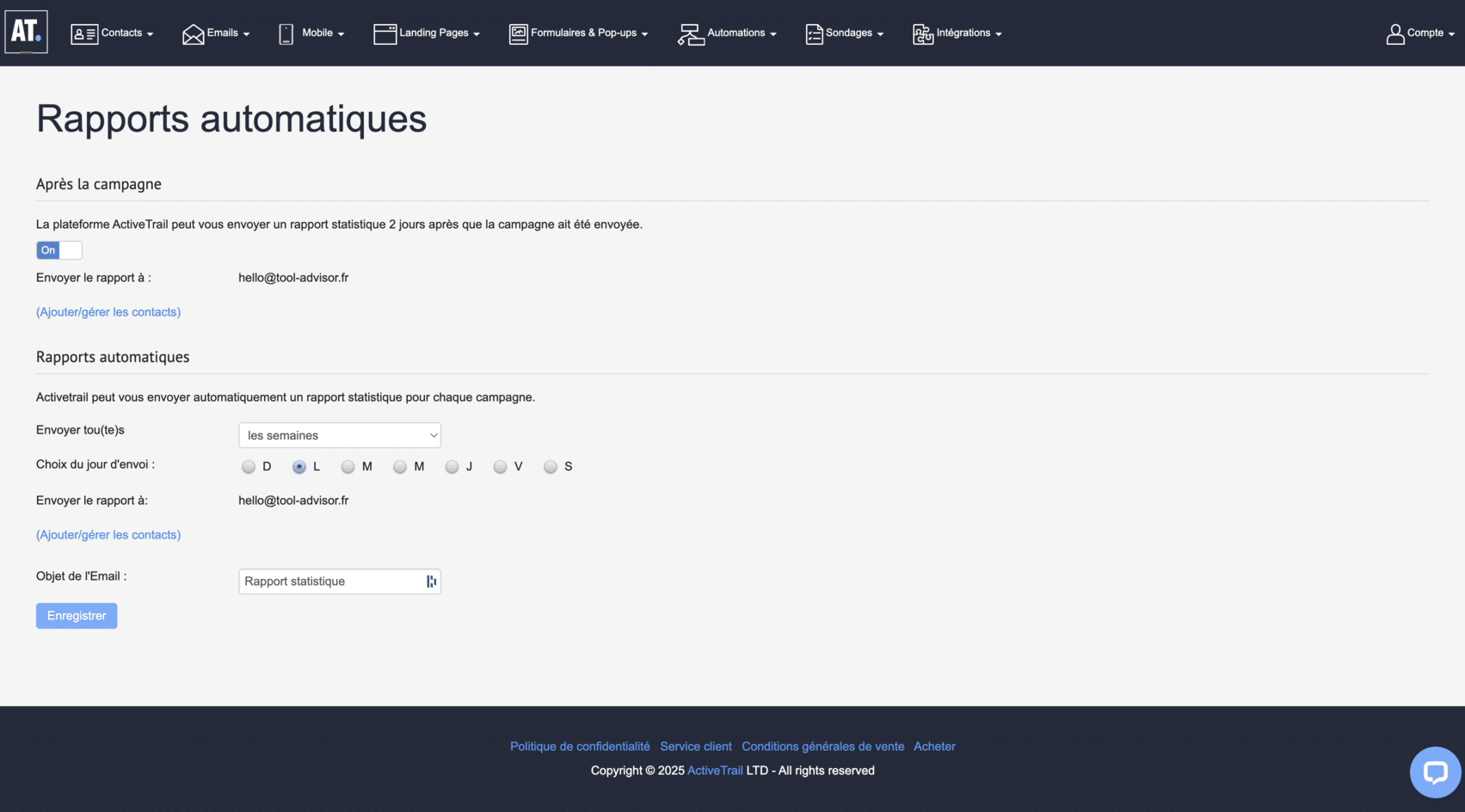 Rapports automatiques activetrail