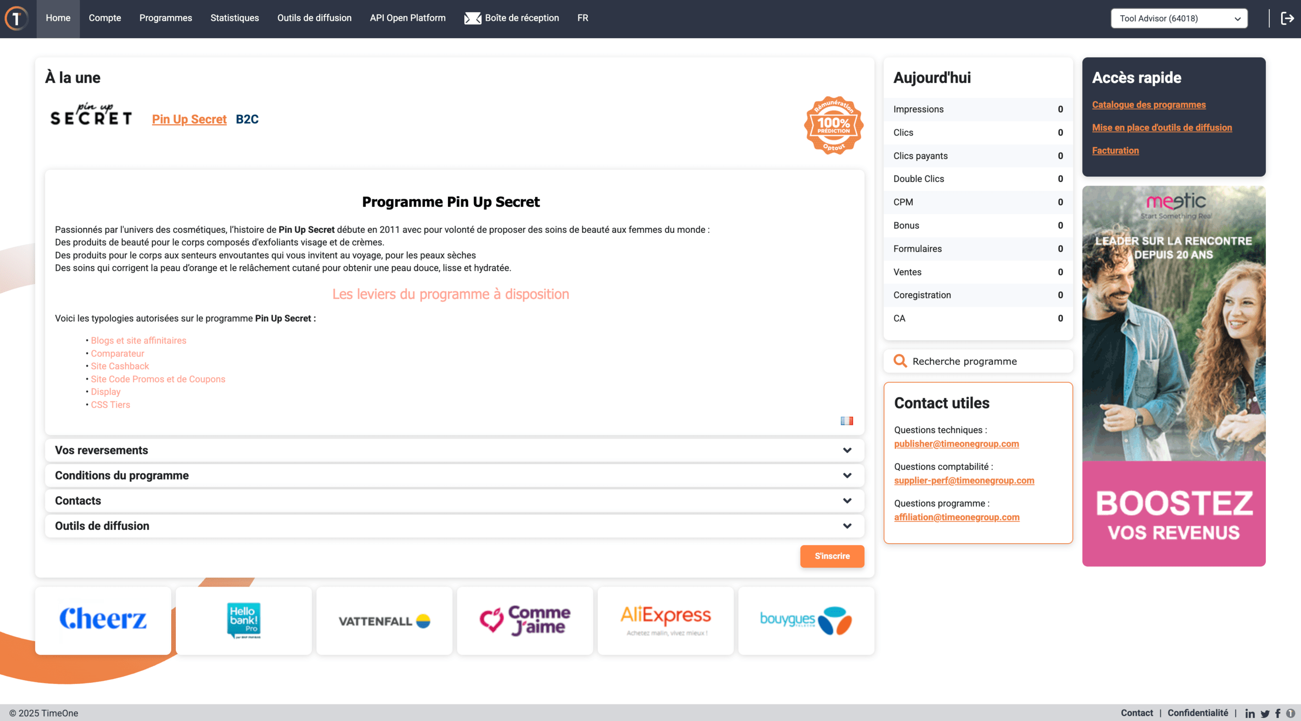 TimeOne Plateforme Affiliation
