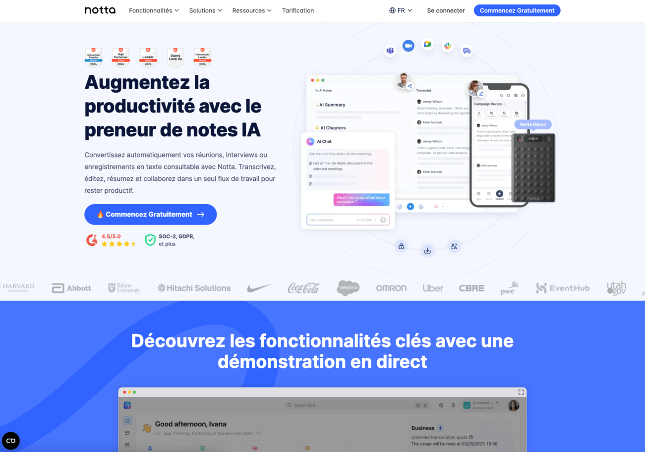 notta retranscription audio en texte outil