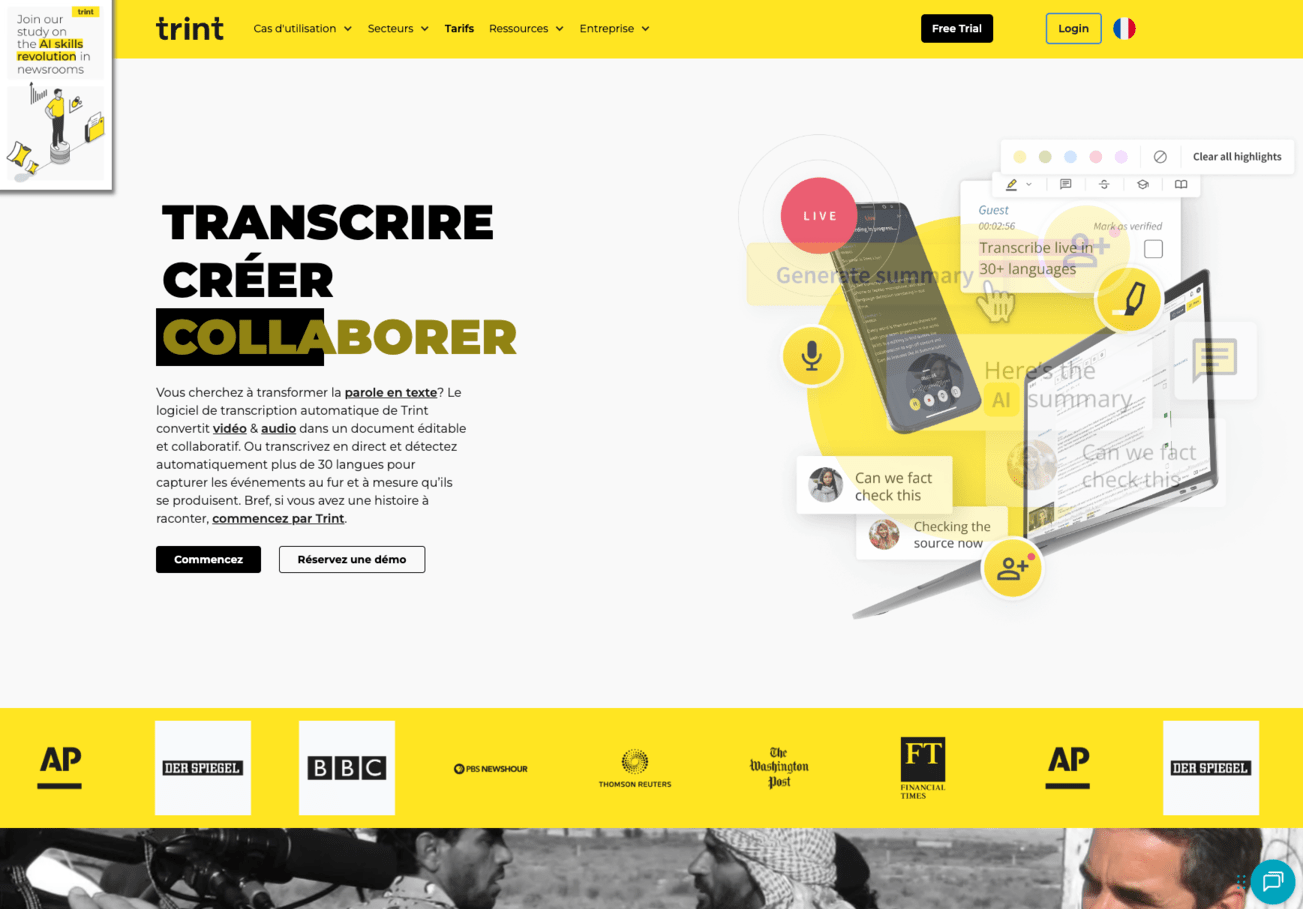 trint restranscription audio en texte