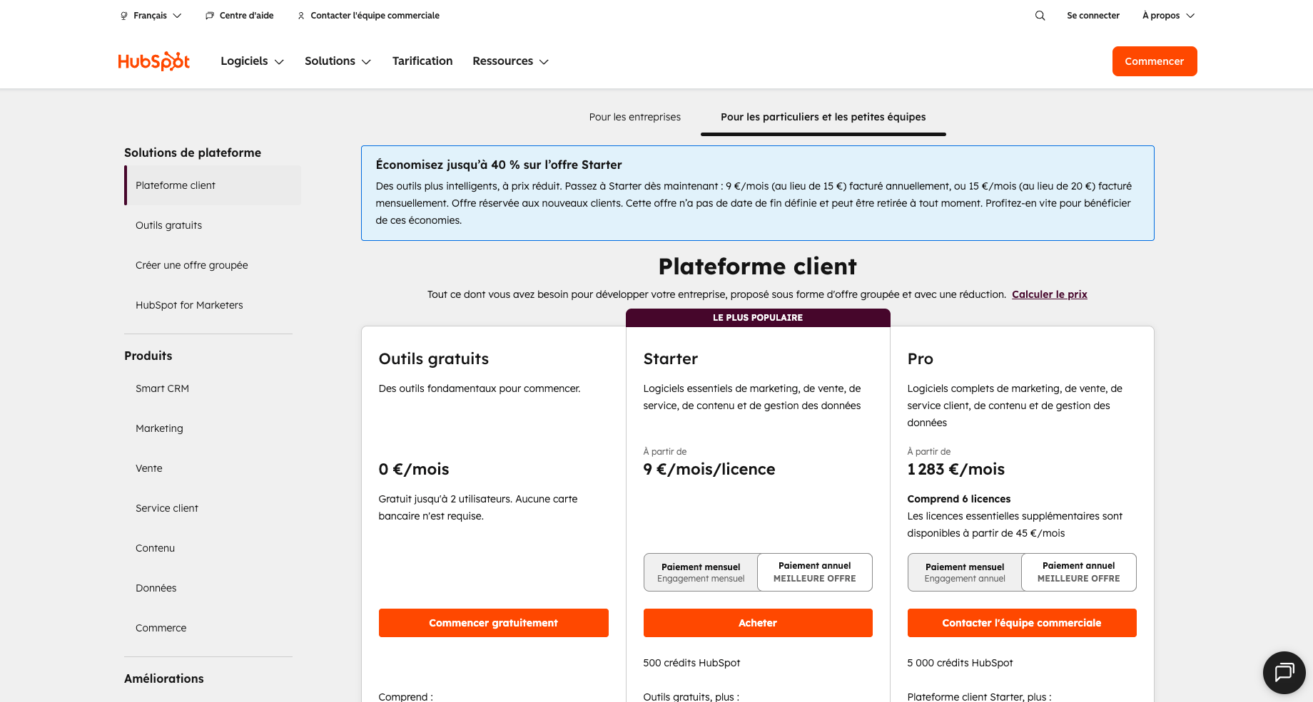 HubSpot tarifs HubSpot tarifs
