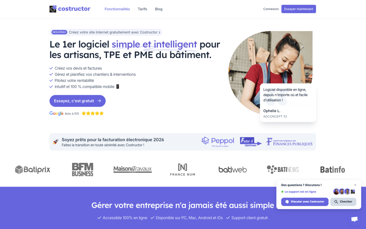 costructor logiciel de suivi de chantier