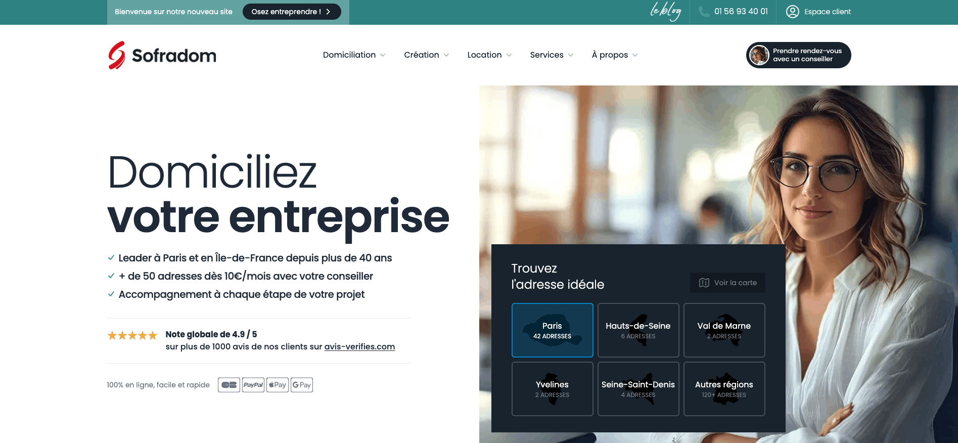 Sofradom Domiciliation entreprise pas cher 2026